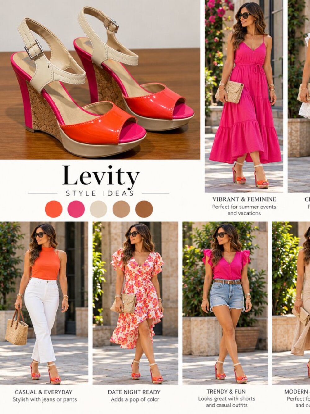 Levity Colorblock Cork Wedge Platform Sandals – Coral Pink Cream – Size 8